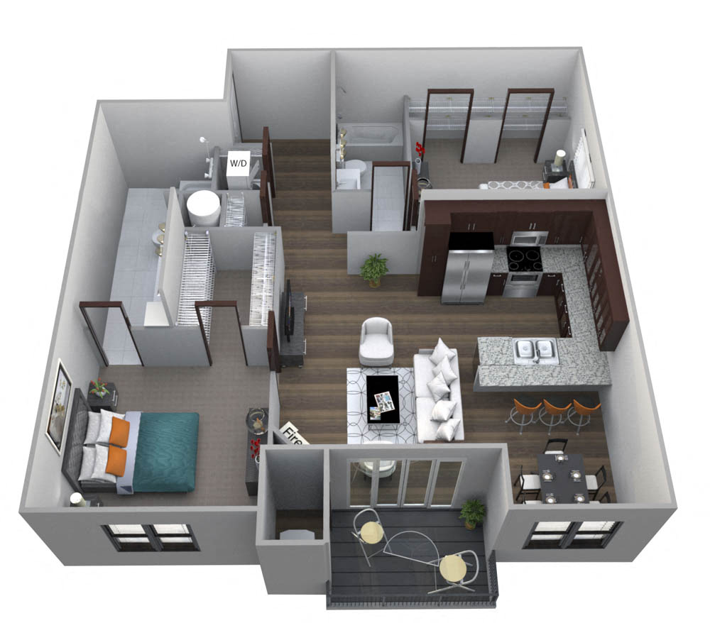 Floor plan for 2 beds, 2 baths, 1145 sqft